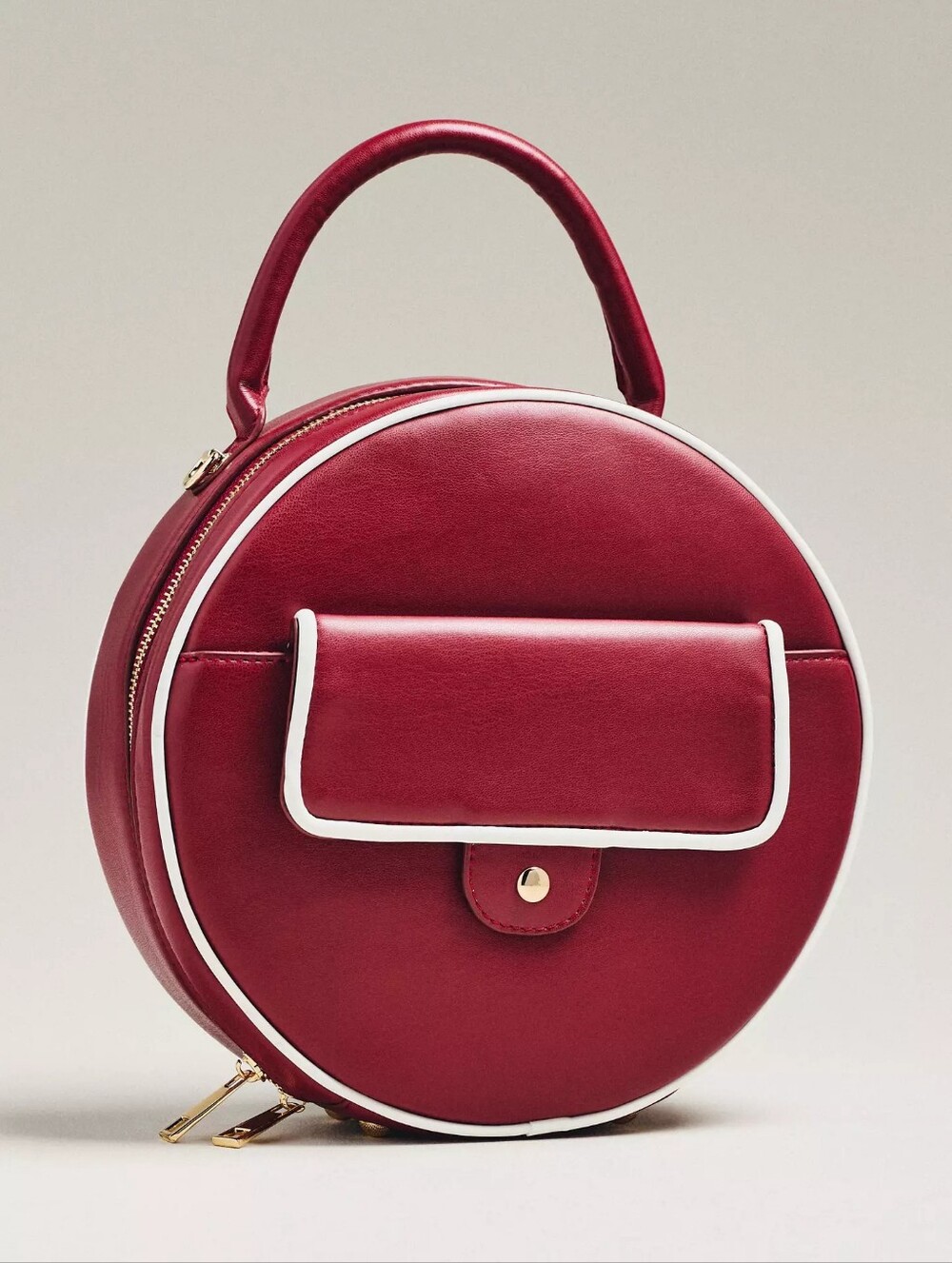 Anthropologie, Aota Top-Handle Circular Piped Tote, Deep Red